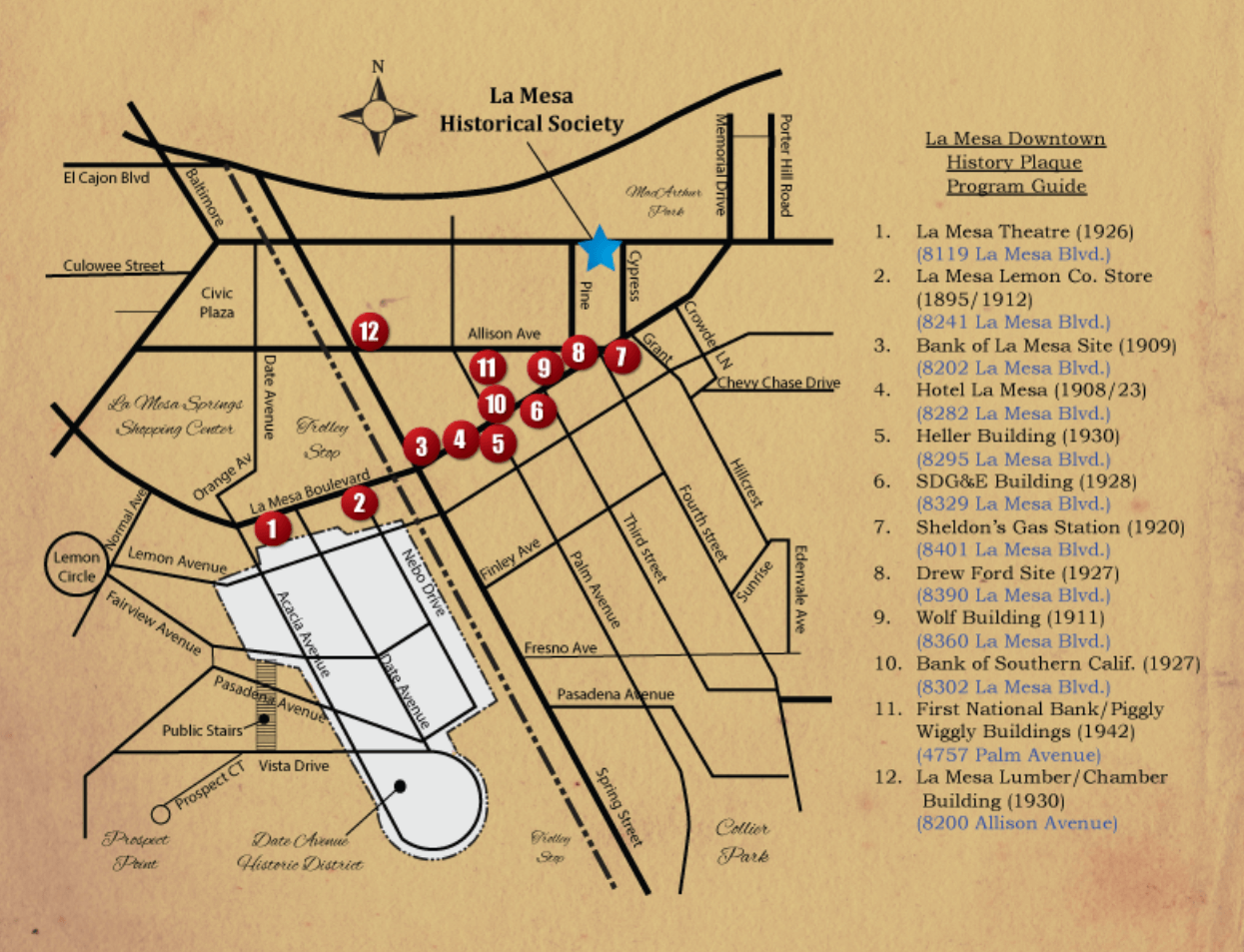 La Mesa Historic Plaque Walking Tour Brochure Map